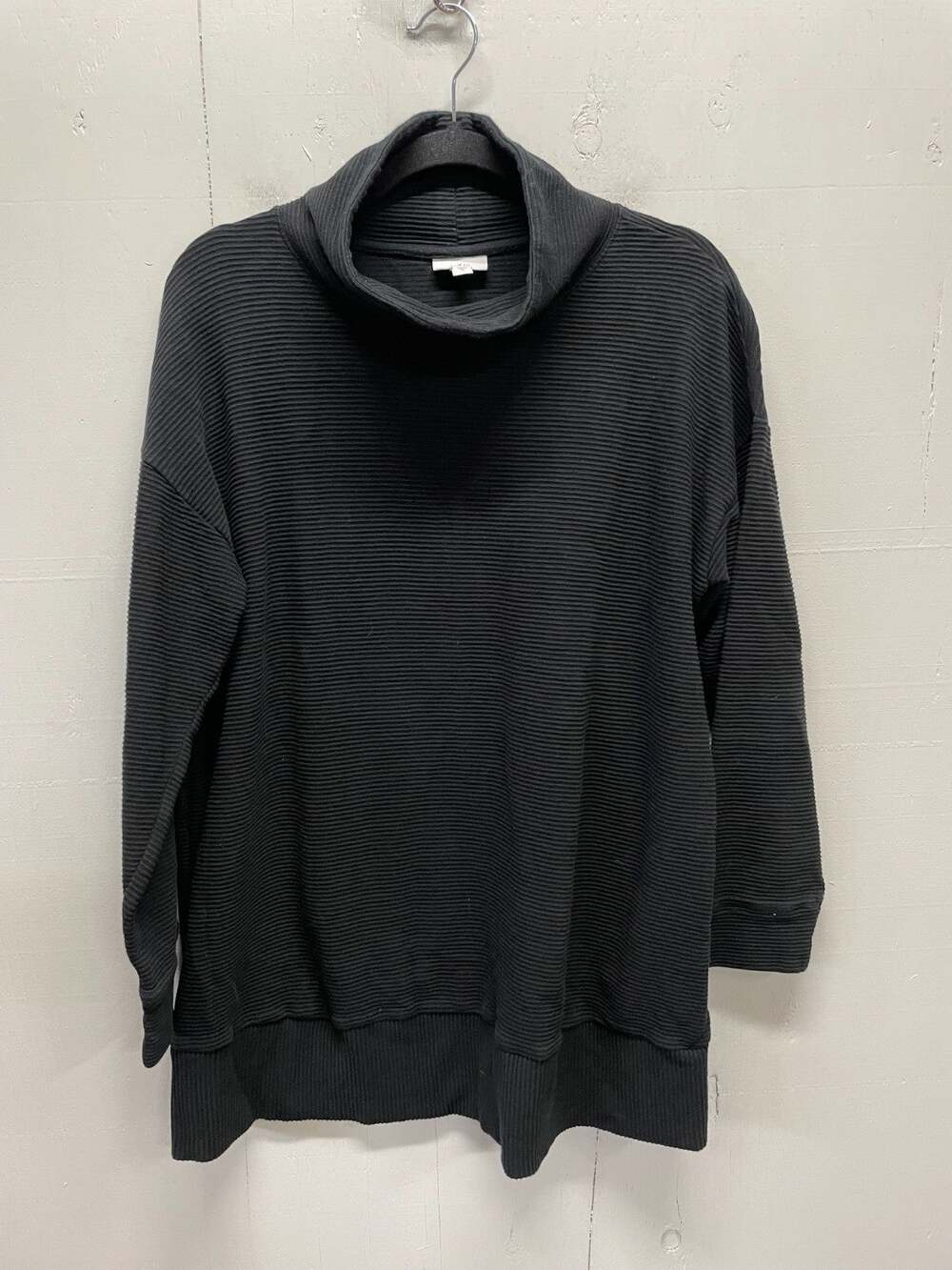 J. Jill Fit Women's Ribbed Turtleneck Sweatshirt Size XL Black 100% Cotton